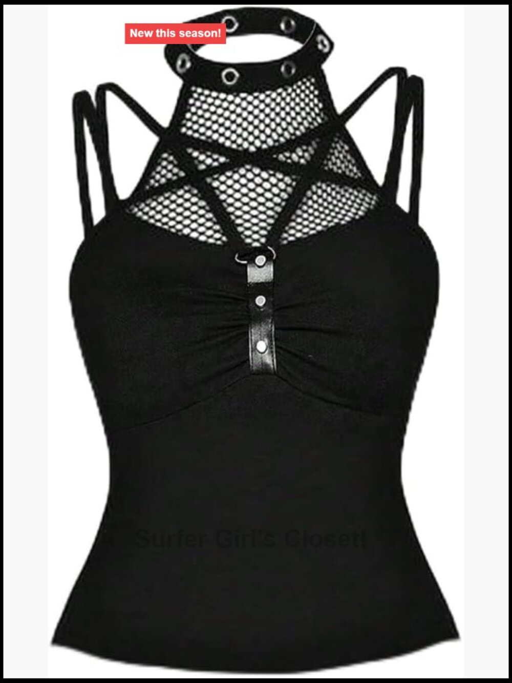 Y2K Gothic Halter Top Fishnet Mesh Sleeveless Cinched Waist Punk Rave Club
